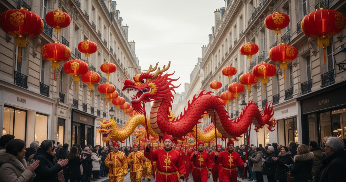 Défilé Éblouissant du Nouvel An Chinois-Lunaire au Faubourg Saint-Honoré à Paris en 2024 : Itinéraire Culturel de la Tour Eiffel aux Festivités Asiatiques